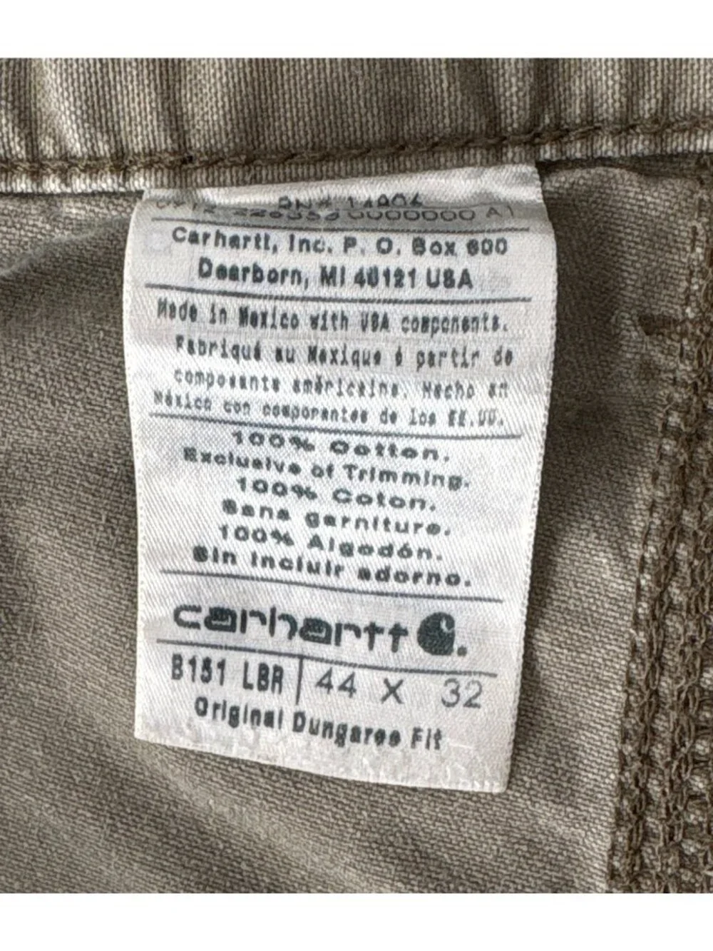 Vintage Carhartt Canvas Work Dungaree Pants Brown Khaki Carpenter 44x32